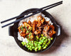 Saucy Garlic Teriyaki Chicken, Rice, Edamame