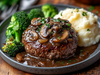 Salisbury Steak, Rich Mushroom Onion Gravy, Broccoli