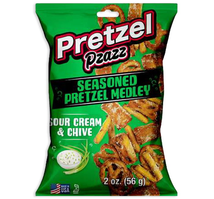 PRETZEL PZAZZ SEASONED PRETZEL MEDLEY PEG BAG-SOURCRM&CHIVE