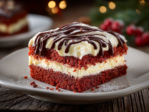 A Red Velvet Holiday Cake Slice