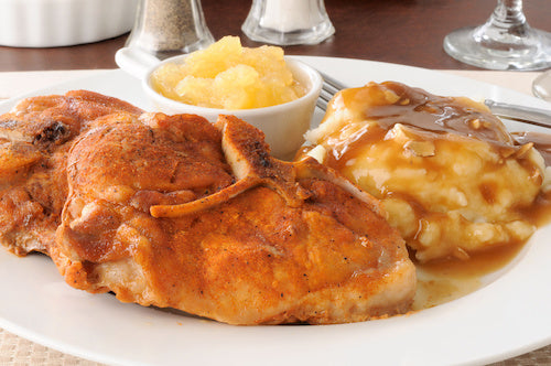 Apple Glazed Pork Chops, Green Beans, Apple Sauce