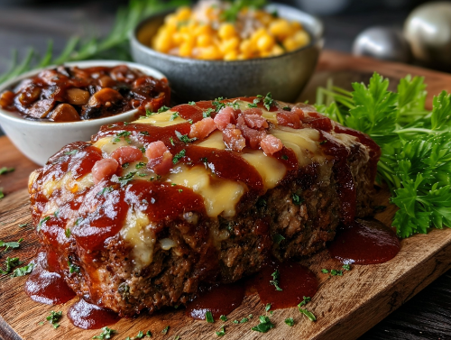 BBQ Bacon Cheeseburger Meatloaf, Loaded Baked Beans, Corn Casserole