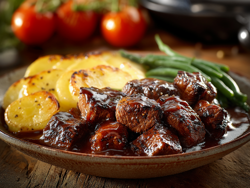 BBQ Filet Mignon Tips, Potatoes Au Gratin, Green Beans - NEW