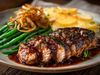Bacon Bourbon Pork Tenderloin, Potatoes Au Gratin, Onion Straws & Green Beans - NEW