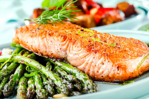 Baked Salmon, Asparagus, Rice Pilaf
