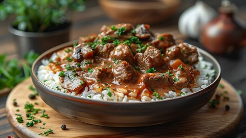 Beef Tips, Rice, and Gravy
