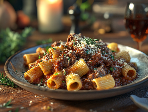 Beefy Brisket Mezzi Rigatoni Bolognese