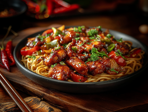 Beijing Style Chinese Chicken and Peppers Lo Mein - NEW