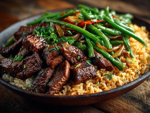 Black Pepper Steak and House Fried Rice
