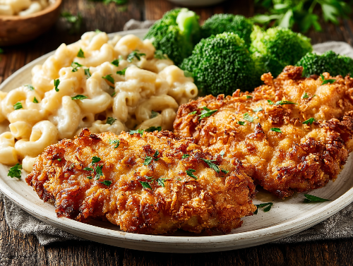 Buttermilk Fried Chicken, Mac & Cheese, Broccoli