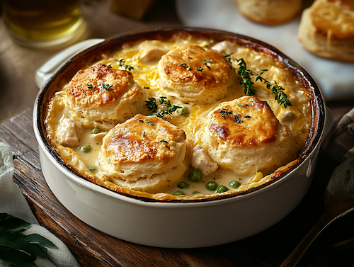 Cheddar Garlic Biscuit Chicken Pot Pie