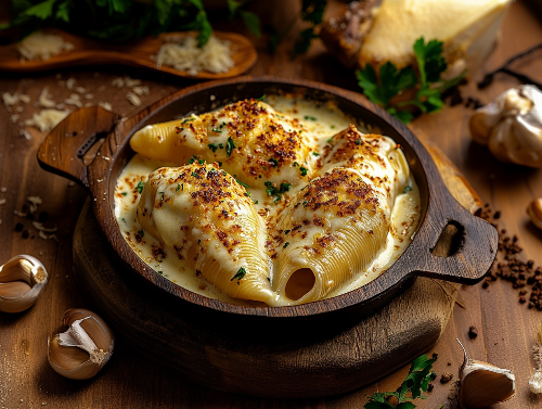 Chicken Alfredo Baked Stuffed Cheese Shells