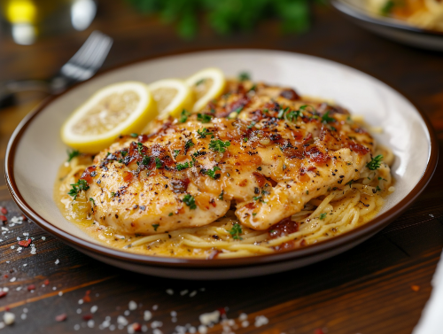 Chicken Fresco, Lemon Garlic Pasta, Italian Green Beans