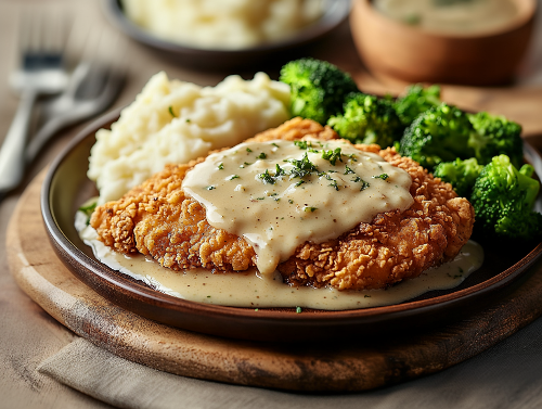 Chicken Fried Chicken, Potatoes, and Broccoli