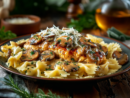 Chicken Lombardy, Buttery Bowtie Pasta