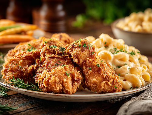Chicken Wings, Ranch Mac and Cheese, Fried Green Beans