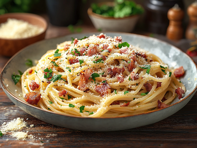 Country Ham and Bacon Carbonara Pasta