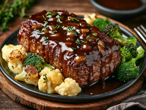 Country Meatloaf, Caramelized Onions and Fresh Veggies