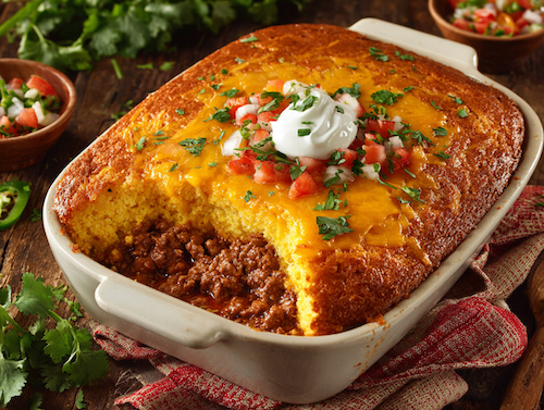 Cowboy Beef Casserole with Cornbread Topping