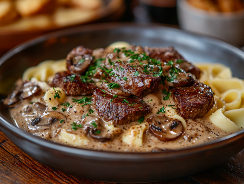 Creamy Beef Stroganoff Fettuccine