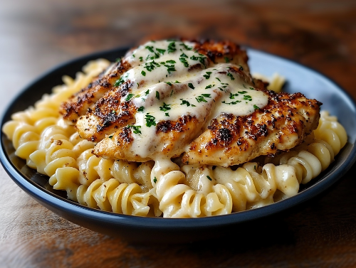Creamy Garlic Butter Chicken and Rotini Pasta