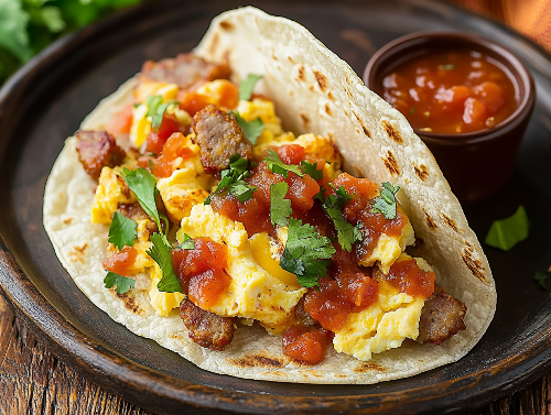 Egg, Sausage, And Cheese Breakfast Taco
