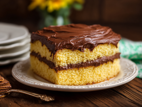 European Butter Cake Slice with Ghirardelli Chocolate Frosting