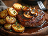 Filet Mignon, Whiskey Smoked Onions & Potatoes, Marchand de Vin Sauce