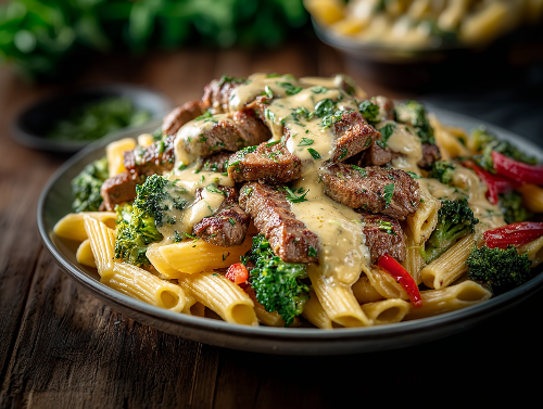 Garlic Butter Steak with Creamy Parmesan Penne - NEW