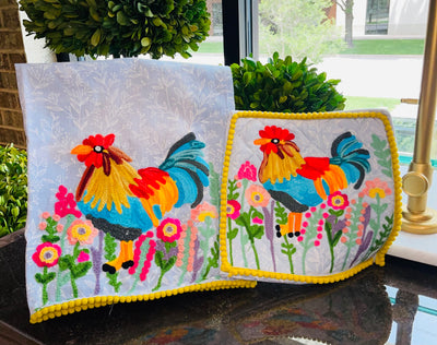 Hand Embroidered Dish Towel and Pot Holder Set