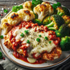 Grilled Chicken Parmesan, Roasted Cauliflower, Broccoli