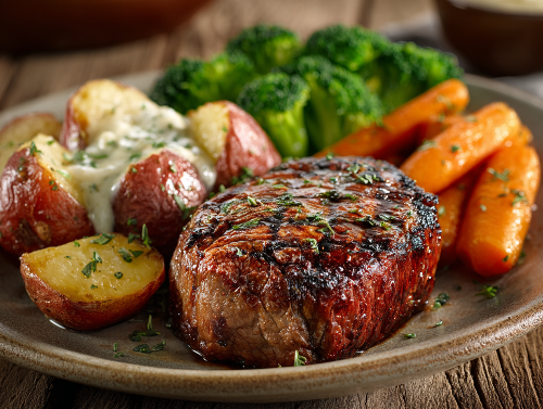 Grilled Bistro Filet Mignon, Ranch Red Skin Potatoes, Veggies - NEW