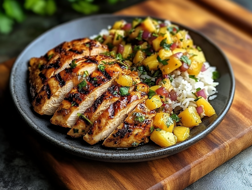 Hawaiian Chicken With Pineapple Mango Salsa and Coconut Rice - NEW