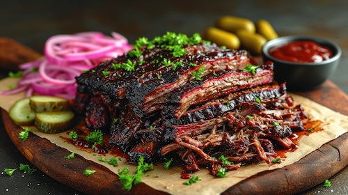 Hickory Smoked Brisket, Hash Brown Casserole, Baked Beans