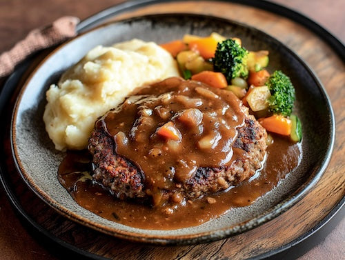 House Crafted Hamburger Steak, Mushroom Gravy, Veggies - NEW