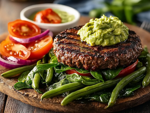 Hamburger Steak with Veggies and Avocado Aioli - Lower Carb
