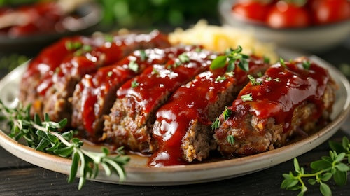 Kansas City BBQ Meatloaf, Candied Glazed Carrots, Onions, Potatoes