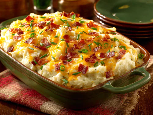 Loaded Mashed Potatoes with Cheese, Bacon and Chives