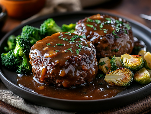 Lower Carb - Down Home Meatloaf Dinner, Maple Brussels, Broccoli