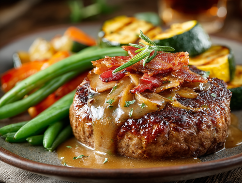 Lower Carb - Onion Gravy Salisbury Steak, Fresh Veggies