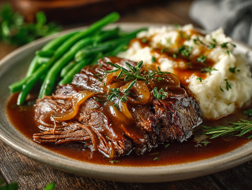 Maple Dijon Pot Roast, Mashed Potatoes, Green Beans