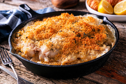Panko Crusted Fish, Butter Penne, Green Beans