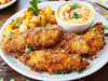 Pretzel Crusted Chicken, Cheddar Sauce, Potatoes, Veggies - NEW