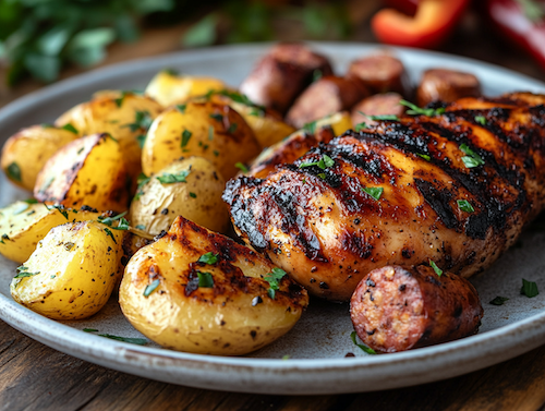 Parsley Butter Chicken with Smoky Sausage and Yukon Potatoes