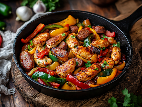 Apple Maple Chicken & Sausage Skillet, Yukon Potatoes