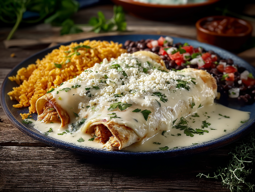 Santa Fe Chicken Enchiladas, New Mexico Rice and Beans
