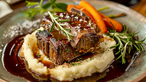 Slow Cooked Short Ribs, Yukon Mashed Potatoes, Candied Carrots - NEW