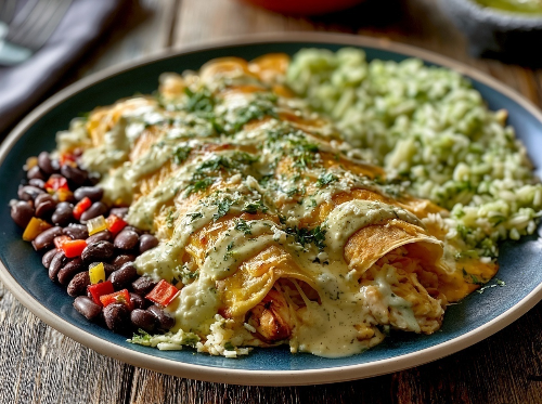Smokey Poblano Chicken Enchiladas, Verde Rice, Fiesta Beans - NEW