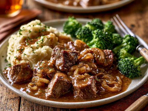Smothered Beef Tips, Mashed Potatoes, Broccoli - NEW
