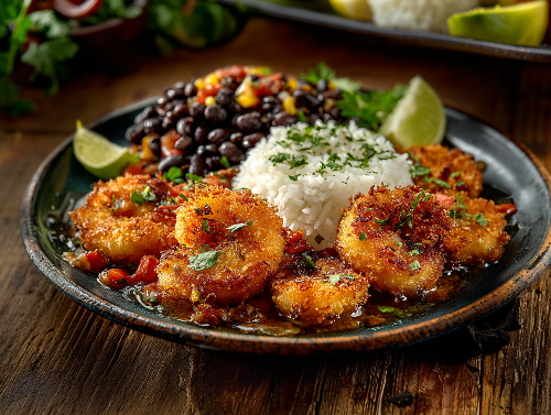 Tropical Coconut Shrimp, Black Bean Medley, Jasmine Rice, Sweet Chili Sauce - NEW